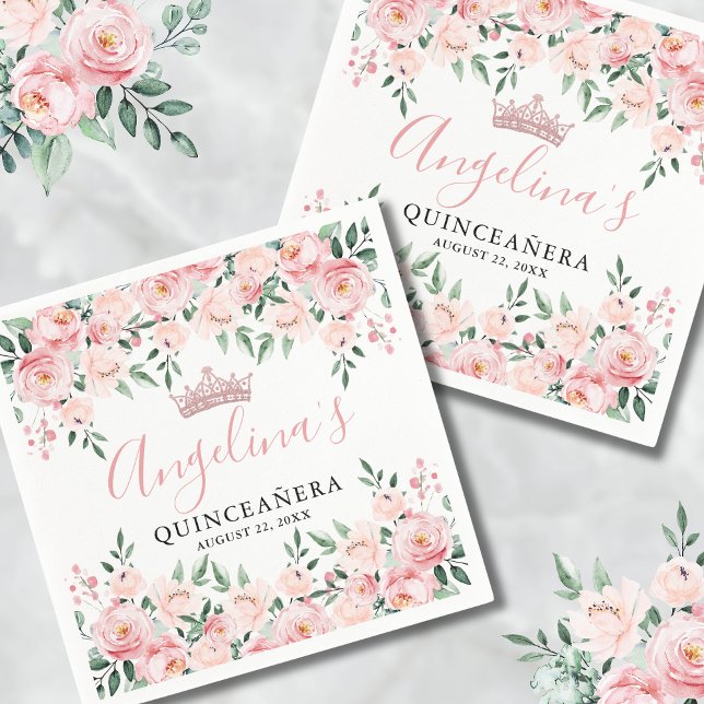 Floral Pink Quinceañera Napkin (Floral Pink Quinceañera Napkins)