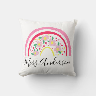 Floral Pink Rainbow Personalised Teacher Gift  Cushion