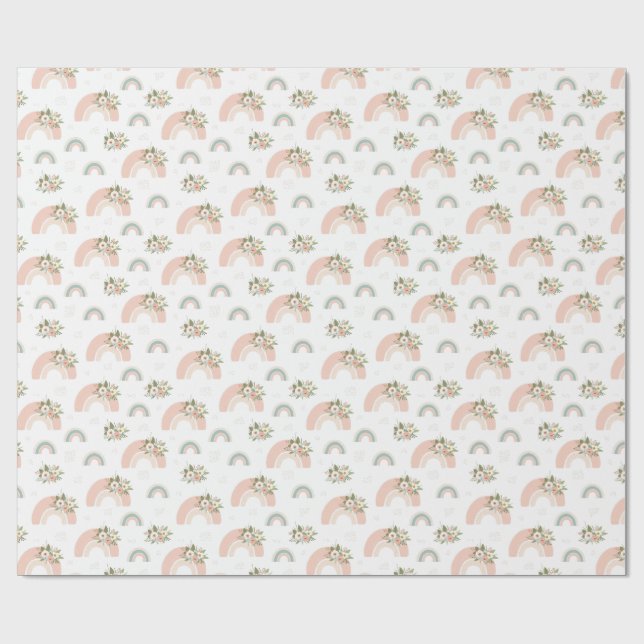 Floral Pink Rainbow  Wrapping Paper (Flat)