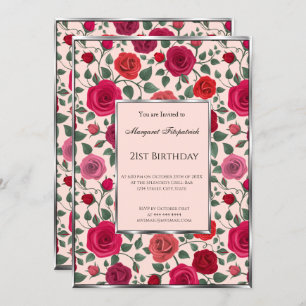 Floral pink red flowers 21st Birthday  Invitation