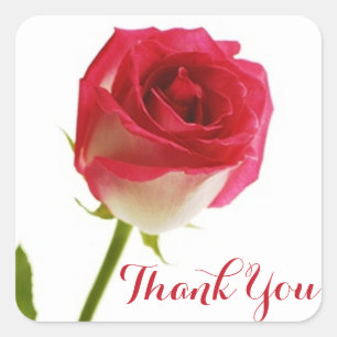 Floral Pink Red Rose Flower Thank You Square Sticker