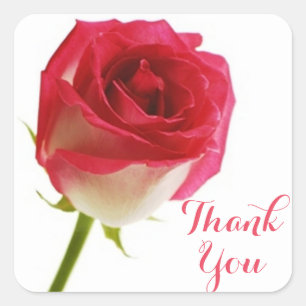 Floral Pink Red Rose Flower Thank You Square Sticker