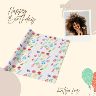 Floral Pink & Red Watercolor  Leave Pattern  Wrapping Paper