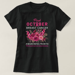 Floral Pink Ribbon Breast Cancer Awareness Women's T-Shirt