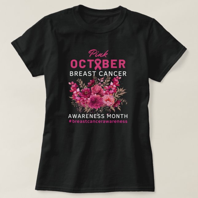 Floral Pink Ribbon Breast Cancer Awareness Women's T-Shirt (Design Front)