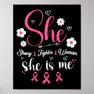 Floral Pink Ribbon Strong Warrior Breast Cancer Aw Poster