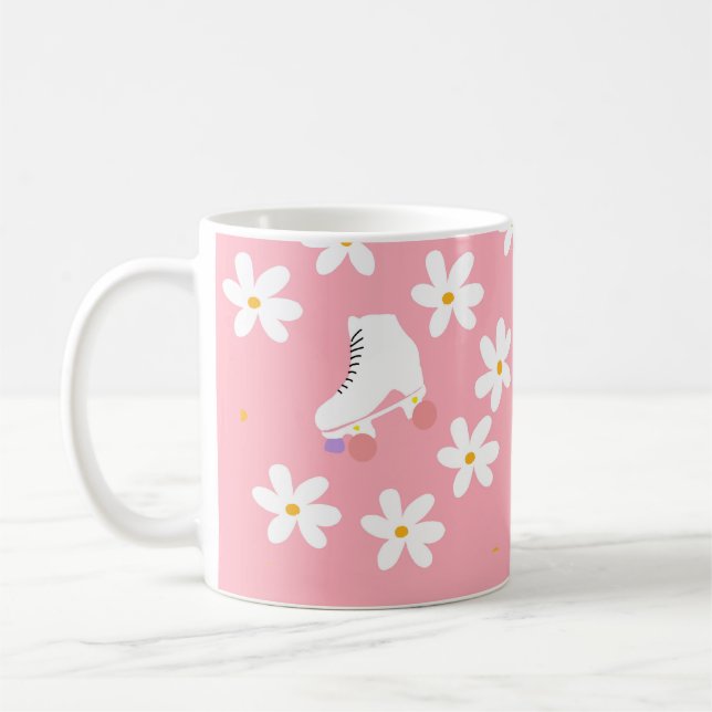 Floral Pink Roller Skates Roller Skating  Coffee Mug (Left)