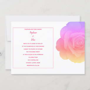 Floral Pink Rose Flower Art Modern Elegant Wedding Invitation
