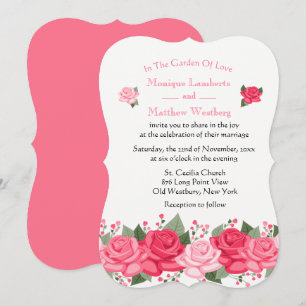 Floral Pink Rose Flower Wedding - Shabby Chic Invitation