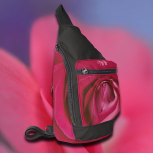 Floral pink rose flowers monogram sling bag