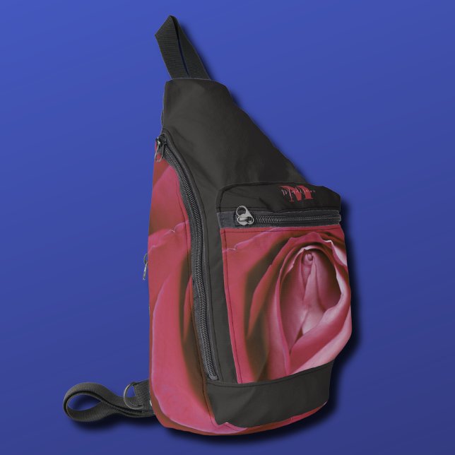 Floral pink rose flowers monogram sling bag (Creator Uploaded)