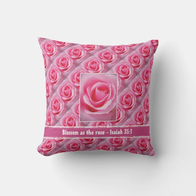 Floral PINK Rose  Inspirational Quote Scripture Cushion (Front)