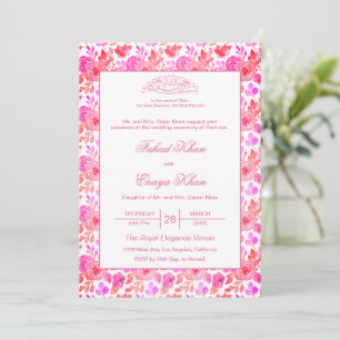 Floral Pink Rose Islamic Muslim Nikkah Wedding Invitation