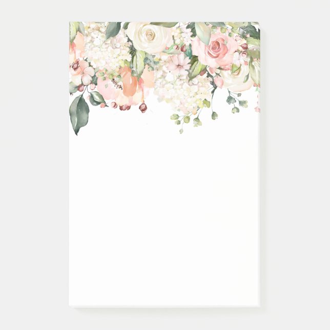 floral, pink rose, spring flowers post-it notes (Front)
