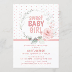 Floral Pink Rose Sweet Baby Girl Baby Shower Invitation