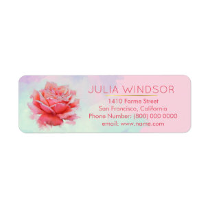 floral pink rose watercolor return address label