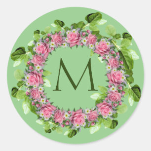 Floral Pink Rose Wreath Stickers Envelope Seals