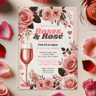 Floral Pink Roses and Rosè Galantine’s Day Party Invitation