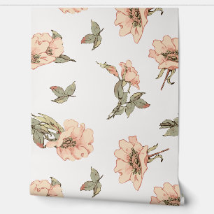 Floral Pink Roses Botanical  Wallpaper