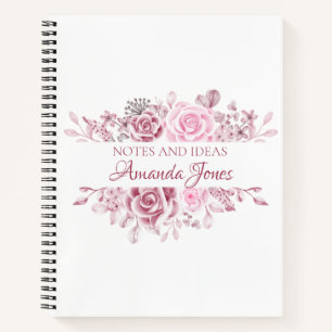 Floral Pink Roses Custom Name Notebook