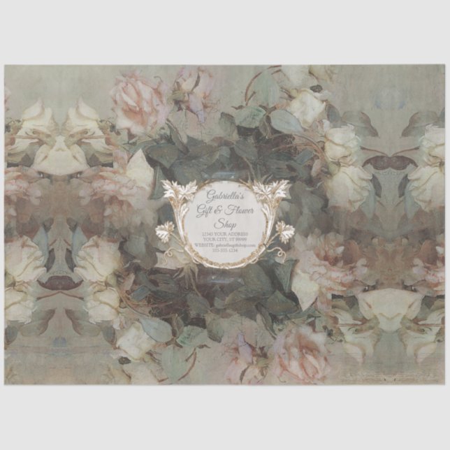 Floral Pink Roses Elegant Gold Business Gift Wrap Tissue Paper (Front)