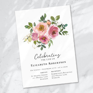 Floral Pink Roses Funeral  Invitation