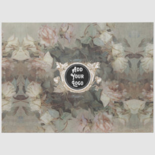 Floral Pink Roses Impressionism Gold Logo Business Tissue Paper