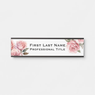 Floral Pink Roses Office Door Sign Name Plate
