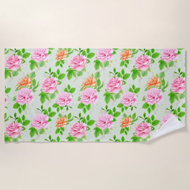 Floral Pink Roses Pattern-2367 Beach Towel (Front)
