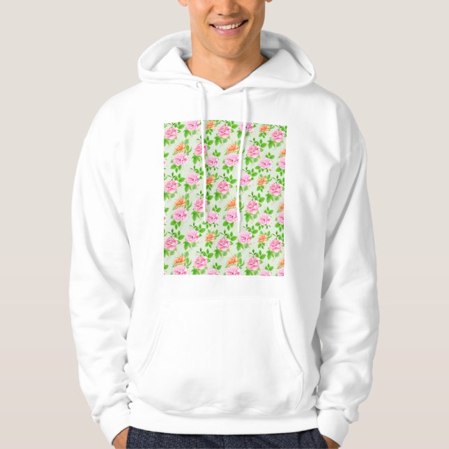 Floral Pink Roses Pattern Hoodie (Front)