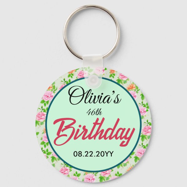 Floral Pink Roses Pattern Key Ring (Front)