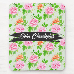 Floral Pink Roses Pattern Mouse Pad