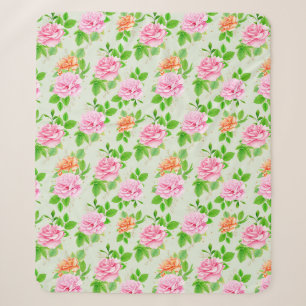 Floral Pink Roses Pattern Sherpa Blanket