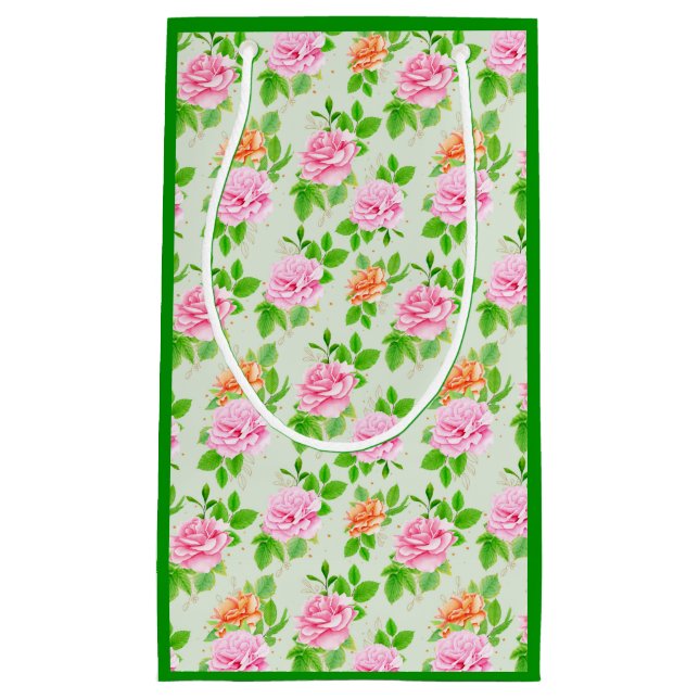 Floral Pink Roses Pattern Small Gift Bag (Front)