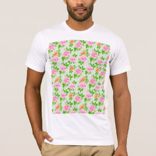 Floral Pink Roses Pattern T-Shirt