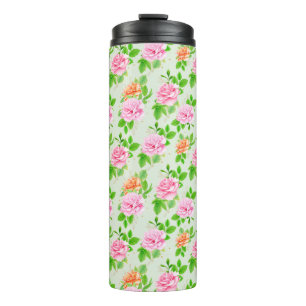 Floral Pink Roses Pattern Thermal Tumbler