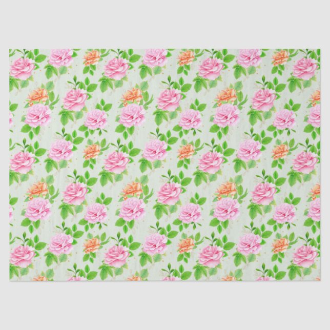 Floral Pink Roses Pattern Tissue Paper (Front)