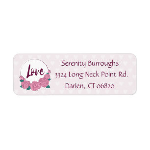 Floral Pink Roses Purple Love & Lavender Hearts Return Address Label