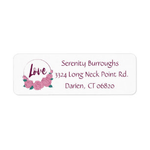 Floral Pink Roses Purple Love & LavenderHearts Return Address Label