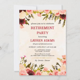 Floral Pink Roses Retirement Party Invitation