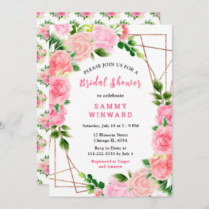 Floral Pink Roses with Foliage Bridal Shower Invitation