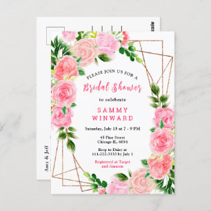 Floral Pink Roses with Foliage Bridal Shower Postcard