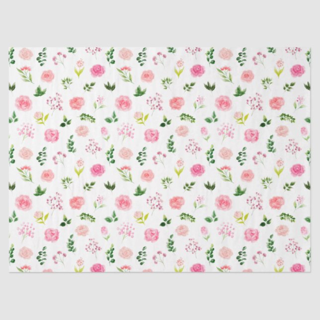 Floral Pink Roses with Foliage Tissue Paper (Front)