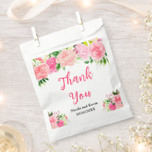 Floral Pink Roses with Foliage Wedding Favour Bag