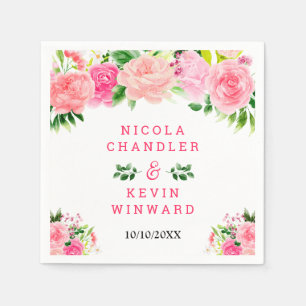 Floral Pink Roses with Foliage Wedding Napkin