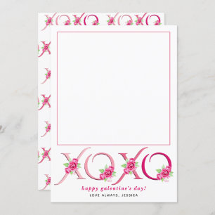 Floral pink roses XOXO Galentines Day photo Holiday Card