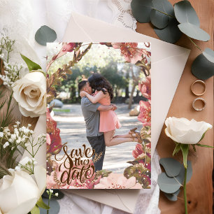 Floral Pink Rustic Photo Save The Date