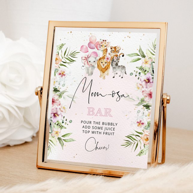 Floral pink Safari animals Mom-osa bar sign (Creator Uploaded)