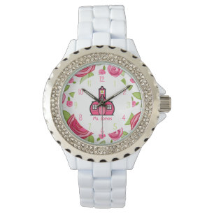 Floral & Pink Schoolhouse Teacher Watch