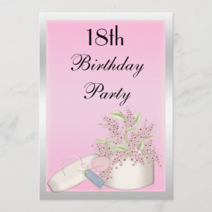 Floral Pink & Silver 18th Birthday Invitation